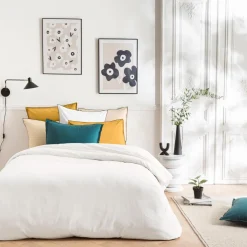 Parure de lit unie en coton finition bourdon