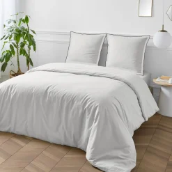 Parure de lit unie en coton finition bourdon