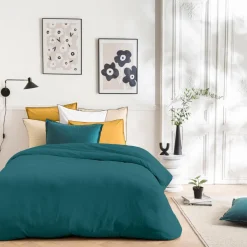 Parure de lit unie en coton finition bourdon