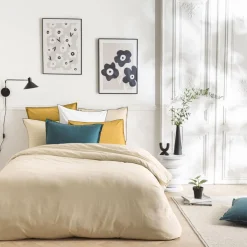 Parure de lit unie en coton finition bourdon