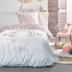 Parure housse de couette enfant en Coton 57 Fils motif floral CAPUCINE