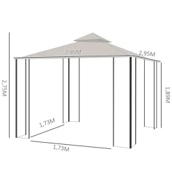 Pavillon de jardin tonnelle barnum style colonial double toit toiles moustiquaires amovibles zippées dim. 2,95L x 2,95l x 2,75H m beige noir