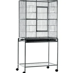 PawHut Cage à Oiseaux Portable avec 4 Mangeoires et 4 Perchoirs Pratique 81 x 48 x 163 cm Noir et Gris