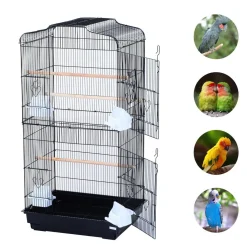 PawHut Cage à oiseaux volière avec mangeoires perchoirs plateau amovible dim. 48L x 36l x 91H cm métal PS noir
