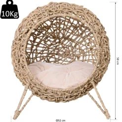 PawHut Panier chat lit chat cosy grand confort dim. Ø 52 x 58H cm coussin moelleux inclus résine tressée imitation rotin beige