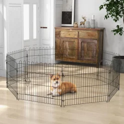 PawHut Parc enclos pour chiens chiots animaux domestiques diamètre 158 cm 8 panneaux 71L x 61H cm noir