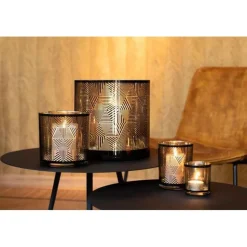 Photophore en Verre Triangle Rayé 24cm Marron