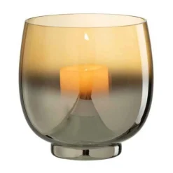 Photophore Rond Déco Verre Fumé 14cm Argent