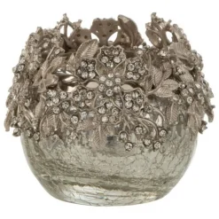 Photophore Rond Design Métal Bijou 8cm Argent