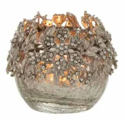 Photophore Rond Design Métal Bijou 8cm Argent