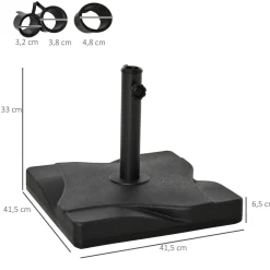 Pied de parasol base de lestage parasol carré dim. 41,5L x 41,5I x 35H cm poids net 20 Kg ciment HDPE noir