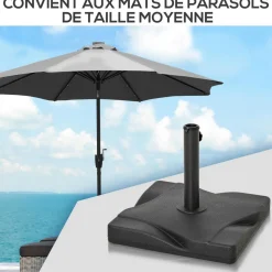 Pied de parasol base de lestage parasol carré dim. 41,5L x 41,5I x 35H cm poids net 20 Kg ciment HDPE noir