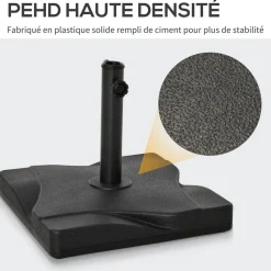 Pied de parasol base de lestage parasol carré dim. 41,5L x 41,5I x 35H cm poids net 20 Kg ciment HDPE noir