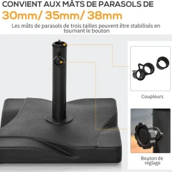 Pied de parasol base de lestage parasol carré dim. 41,5L x 41,5I x 35H cm poids net 20 Kg ciment HDPE noir