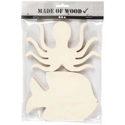 Pieuvre et poisson en bois à décorer 16 x 11 cm