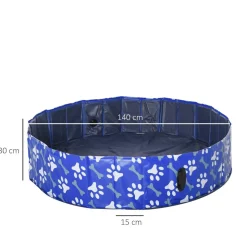 Piscine pour chien bassin PVC pliable anti-glissant facile à nettoyer Ø 1,4 m hauteur 30 cm motifs os pattes bleu