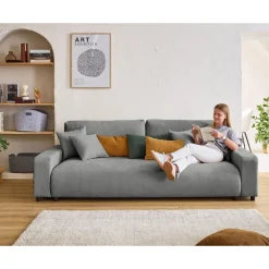 Pivoine - canapé droit 3 places - convertible avec coffre - en velours texturé