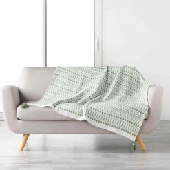 Plaid Déco à Pompons Maldives 125x150cm Kaki