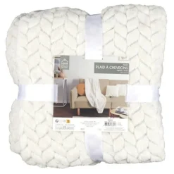 Plaid Effet Chevron Crush 120x150cm Crème
