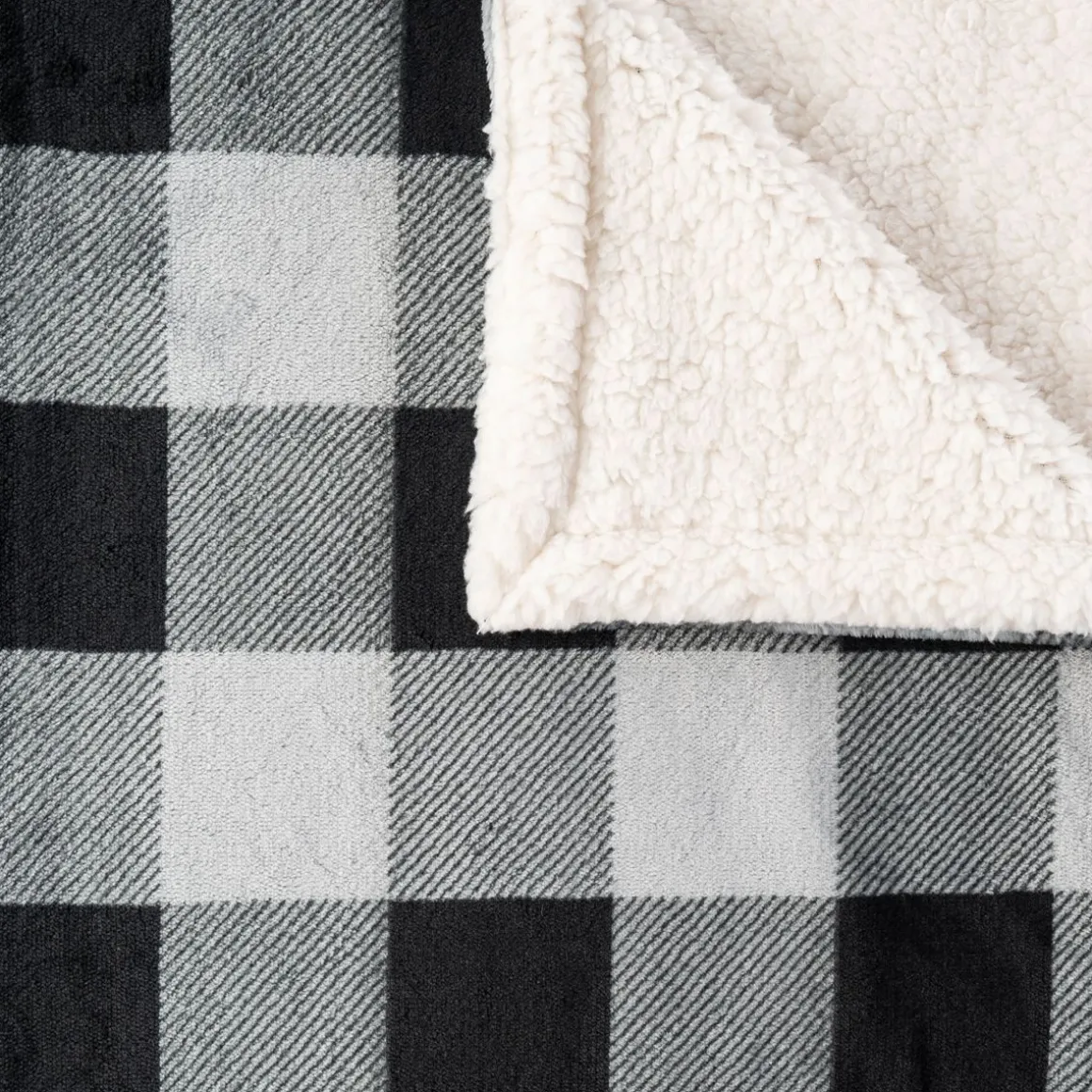 Plaid imprimé carreaux double face flanelle/sherpa