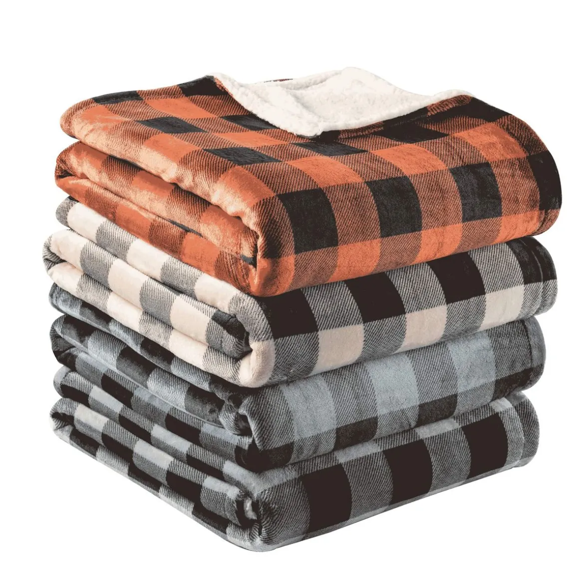 Plaid imprimé carreaux double face flanelle/sherpa