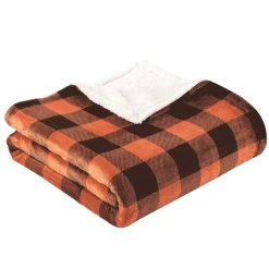 Plaid imprimé carreaux double face flanelle/sherpa