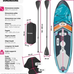 Planche de stand-up paddle 2 en 1 gonflable kit complet avec sac à dos