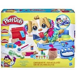 Play-Doh Coffret, Le cabinet vétérinaire avec chien, mallette, avec 5 pots de pate à modeler
