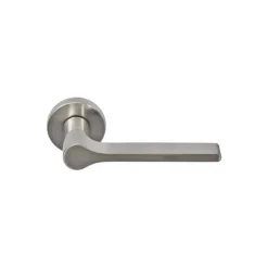 Poignée de porte Bréva avec Rosace ronde Zamak - Finition Nickelée mat - 55x132x22mm