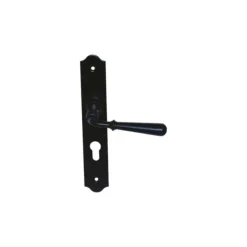 Poignée de porte sur plaque étroite à clé classique modèle Beynac - Fer noir