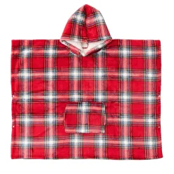 Poncho junior double face flanelle/sherpa imprimé carreaux