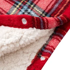 Poncho junior double face flanelle/sherpa imprimé carreaux