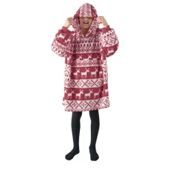 Poncho junior double face flanelle/sherpa imprimé carreaux