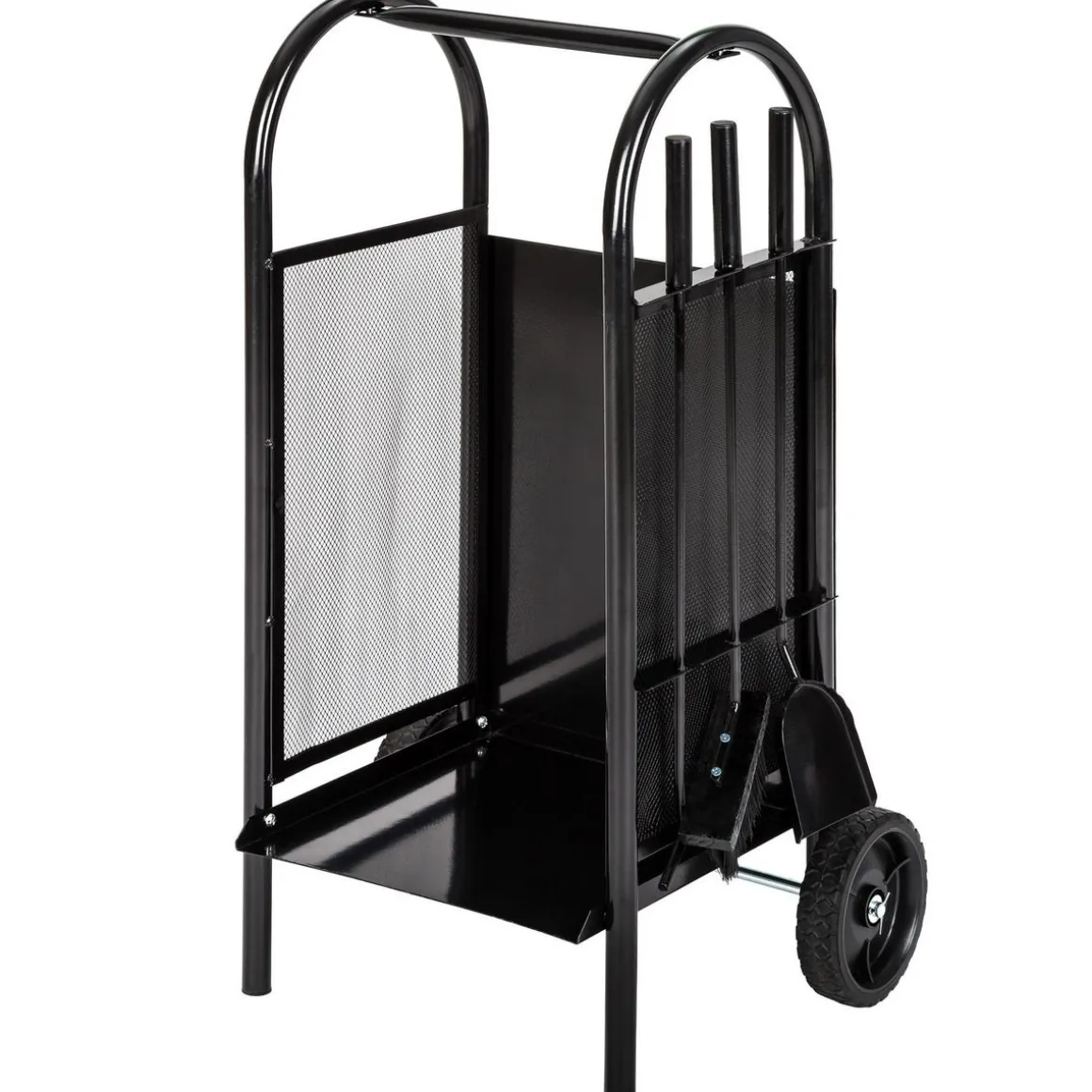 Porte bûches avec pelle, balai et tisonnier