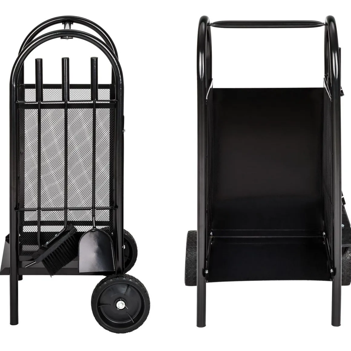 Porte bûches avec pelle, balai et tisonnier