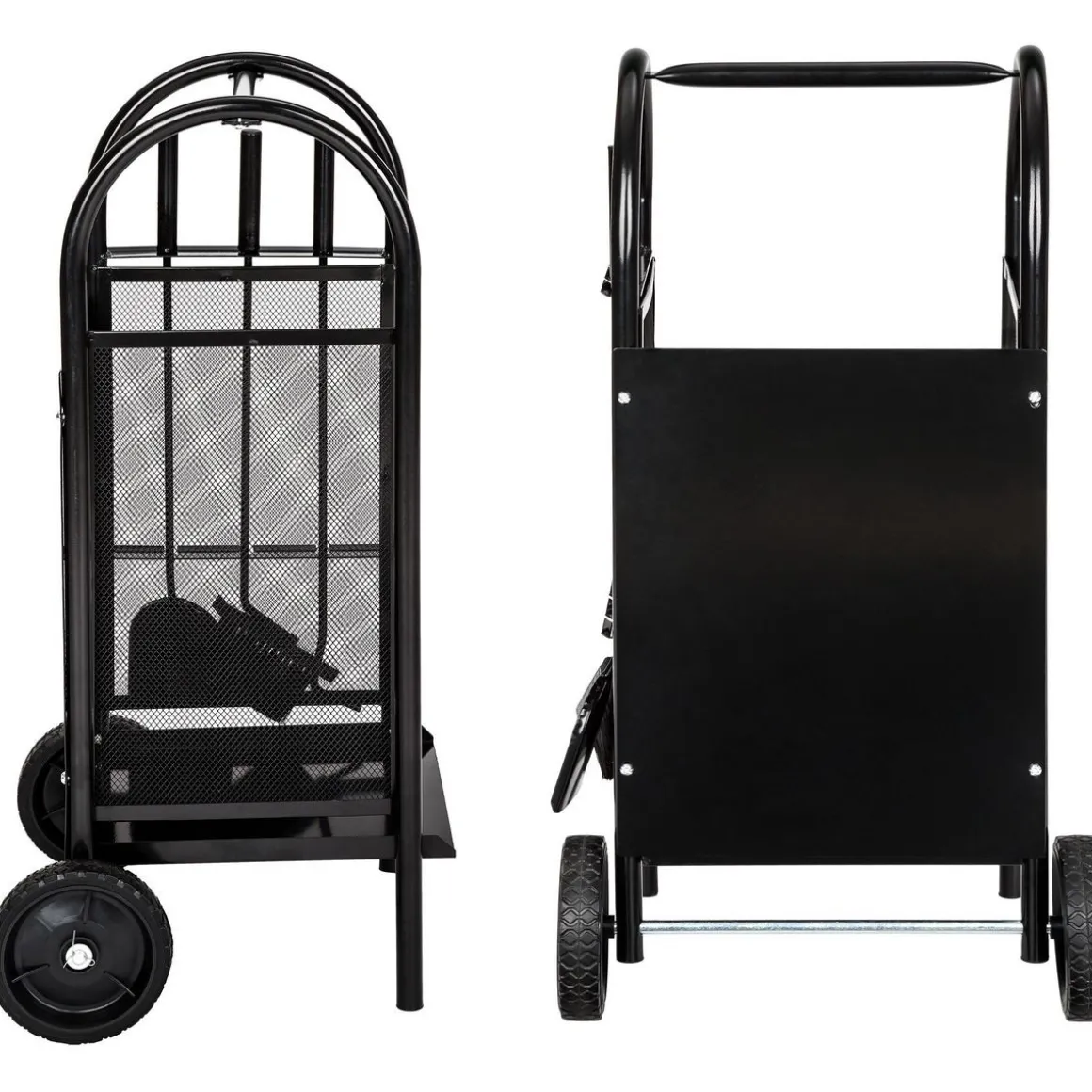 Porte bûches avec pelle, balai et tisonnier