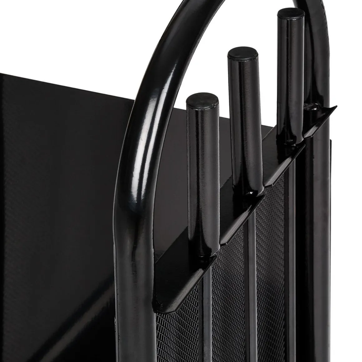 Porte bûches avec pelle, balai et tisonnier