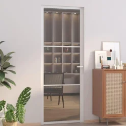 Porte interieure 76x201,5 cm Blanc Verre ESG et aluminium