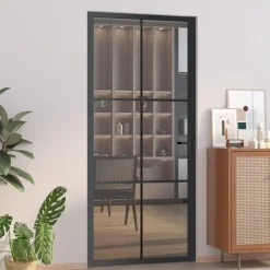 Porte interieure 93x201,5 cm Noir Verre ESG et aluminium