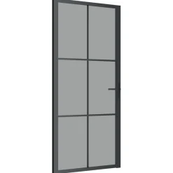 Porte interieure 93x201,5 cm Noir Verre ESG et aluminium