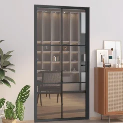 Porte interieure 102,5x201,5 cm Noir Verre ESG et aluminium