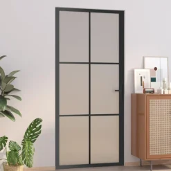 Porte interieure 93x201,5 cm Noir Verre mat et aluminium