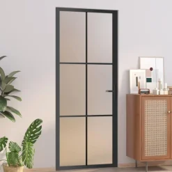 Porte interieure 83x201,5 cm Noir Verre mat et aluminium