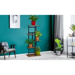 Porte plantes 4 étagères style industriell bois et métal H95 cm CHARLIZE