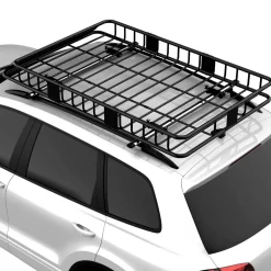 Porte-bagage pour voiture - galerie de toit voiture - L. réglable 109-162 cm - charge max 100 Kg - métal noir