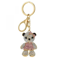 Porte-clé ourson orné de cristaux scintillants roses