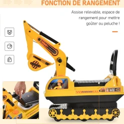 Porteur enfant tractopelle 12-36 mois coffre klaxon fonction pivotante jaune