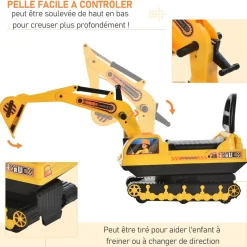 Porteur enfant tractopelle 12-36 mois coffre klaxon fonction pivotante jaune