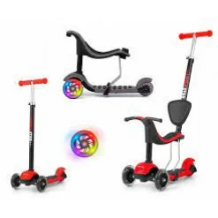 Porteur Trottinette 3 en 1 LITTLE STAR Rouge - Scooter évolutif pour enfants