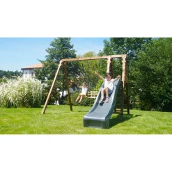 Portique balançoire avec toboggan- Bois - H2,24m PRUNE